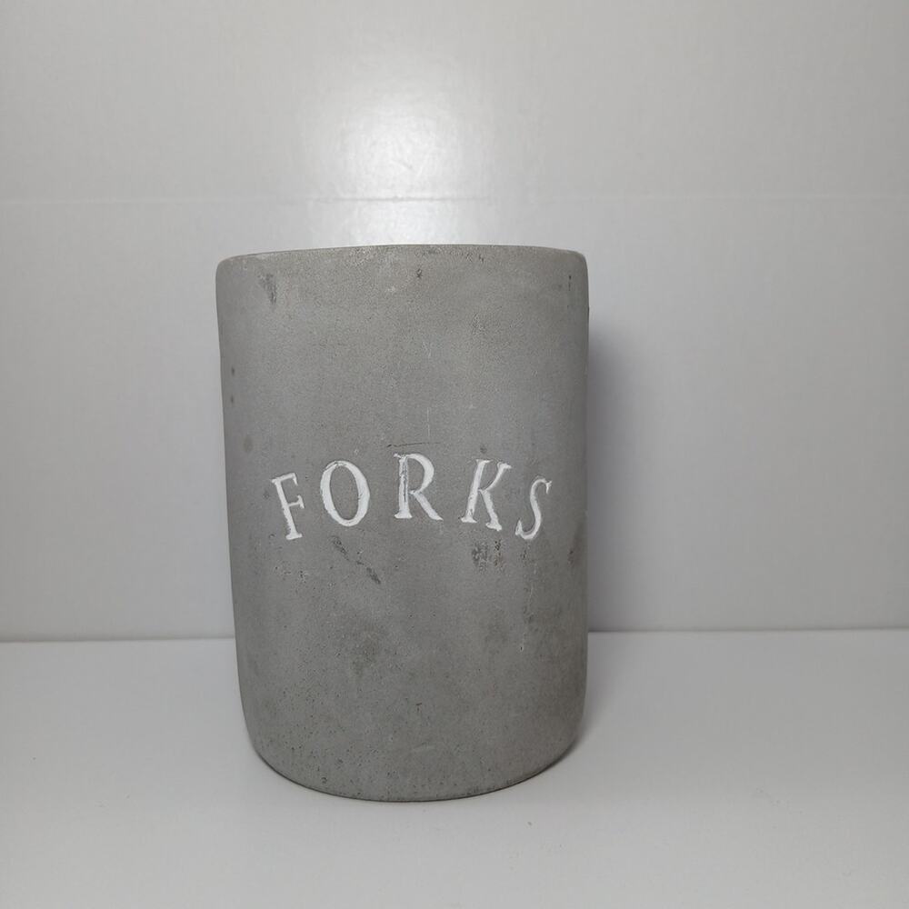 Pier One Imports Forks Concrete Cement Holder Utensil Cup 4 5/8" x 3 1/2"